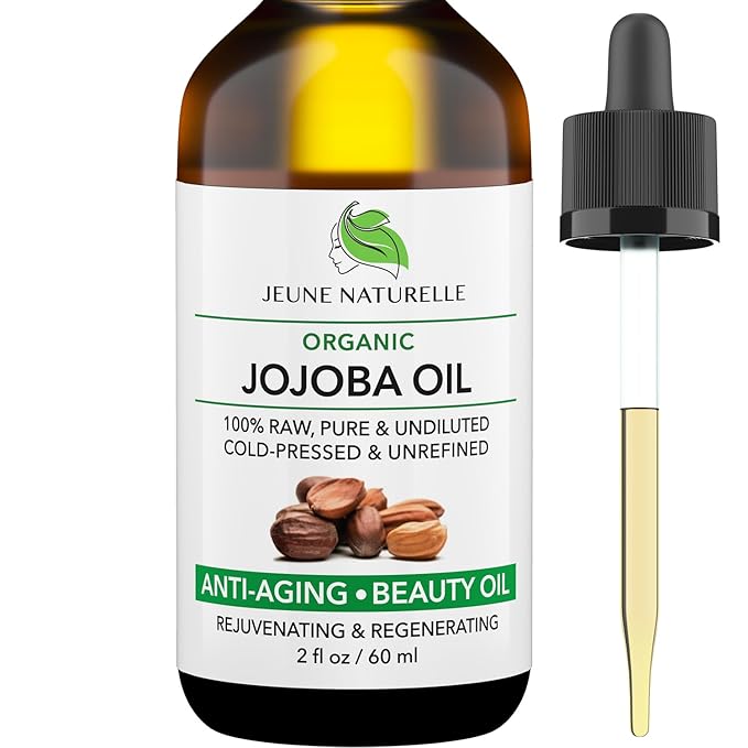 Jeune Naturelle Jojoba Oil Organic Cold Pressed - 100% Pure, Raw, Virgin, Undiluted, Unrefined - Ideal for Hair, for Skin, for Hair Growth, 2 oz