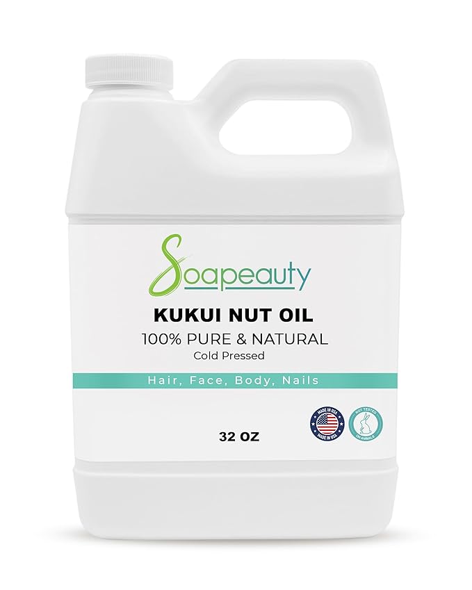 Soapeauty KUKUI NUT Oil Cold Pressed Unrefined | 100% Natural Available in Bulk | Carrier for Essential Oils, Face, Skin, Hair Moisturizer, Soap Making | 32 fl oz