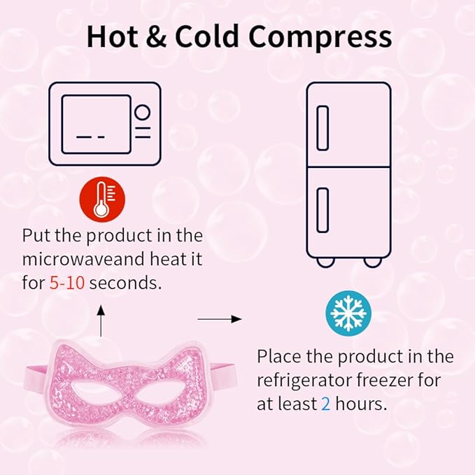 Cooling Eye Mask, Gel Eye Mask Hot Cold Use, Cold Eye Mask for Puffy Eyes, Dry Eyes, Headaches, Migraines, Sinus, Dark Circles (2 pink)