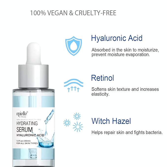 Epielle Hydrating Hyaluronic Acid Serum with Vitamin C - 100% Vegan and Cruelty-Free - For Normal Skin Types