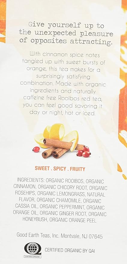 Organic Sweet & Spicy Herbal Caffeine Free Good Earth Teas 18 Tea Bag (Pack of 2)