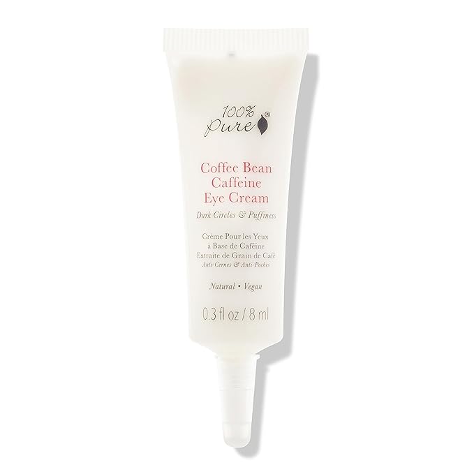 100% PURE Coffee Bean Caffeine Eye Cream Refresh & Hydrate Under Eye Treatment Reduce Puffiness, Dark Circles, Wrinkles with Green Tea, Rose Hip, Vitamin E - Youthful Vibrant Eyes - Vegan - .3 oz