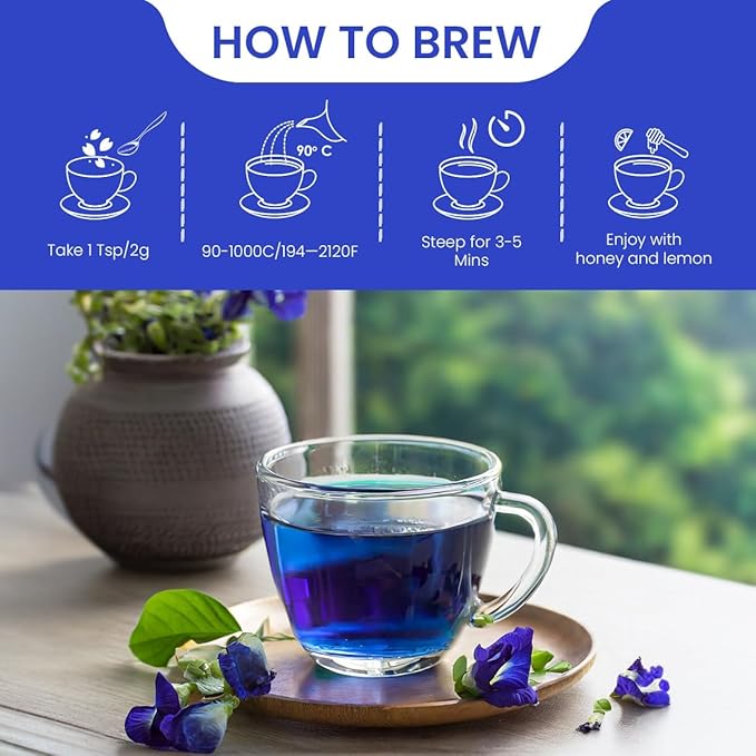 BLUE TEA - Butterfly Pea Flower Tea - 0.89 Oz (50+ Cups) Loose | ANTIOXIDANT RICH | Flower Based - Herbal Tea - Caffeine Free - Chemical Free - Non-Bitter - Vegan - Non-GMO | Gift Pack