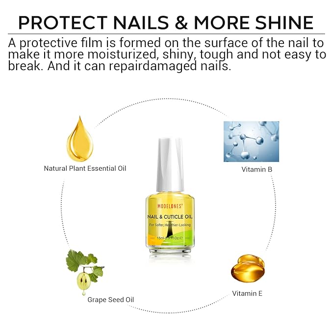 modelones Thin Liner Nail art Brushes with Cuticle Oil, 15ml Nail & Cuticle Care Strengthener Oil Vitamin E + B Cuticle Revitalizing Oil for Nail Growth and Gel Nail Polish