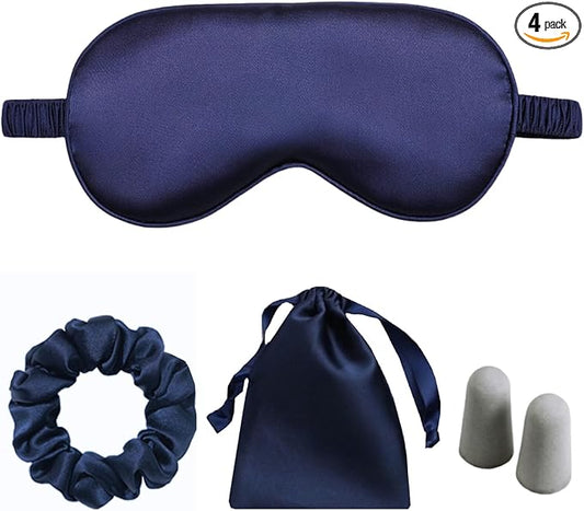 Silk Satin Sleeping Eye Mask, Navy Sleep Eye Night Blindfold for Women and Men, Soft Breathable Blackout Eyeshade Eye Cover for Travel, Wedding Bridesmaid Gift