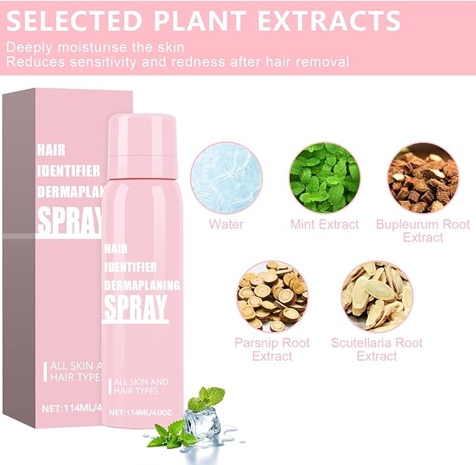 1PC Hair Identifier Spray for Face Shaving Dermaplaning Tool Skin Body for Women with 4 Face Razor for Skin Shaver Hair Removal Kit Suitable for all Skin Types