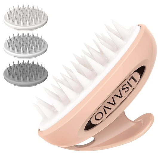 Hair Massager Scalp 3 in1 Scalp Scrubber Silicone Scalp Massager with Three Bristles-Soft, Medium and Hard Brush for Men Women and Pets,Pink