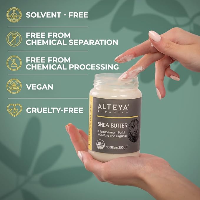 Alteya Organics Pure Shea Butter 10.58fl oz/300g Glass Jar- 100% USDA Certified Organic Pure Shea Butter (Butyrospermum Parkii)