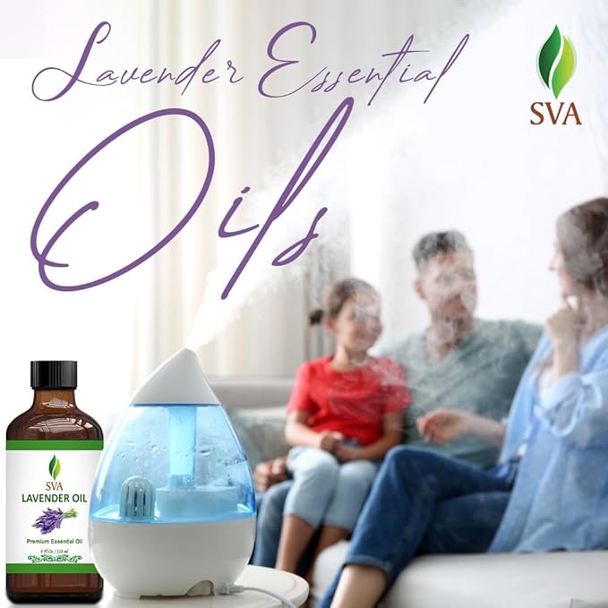 SVA Lavender Essential Oil – 4 Fl Oz – 100% Natural Lavender Oil - for Diffuser, Hair Care, Face, Skin Care, Aromatherapy, Scalp and Body Massage, Soap and Candle Making – with Dropper