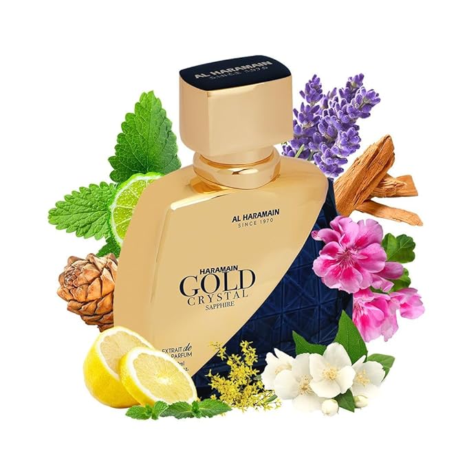 Al Haramain Gold Crystal Sapphire for Unisex - Arabian Perfume for Women and Men - Long Lasting Fragrance - Arabic Perfume - Eau de Parfum - 3.33 oz EDP Spray