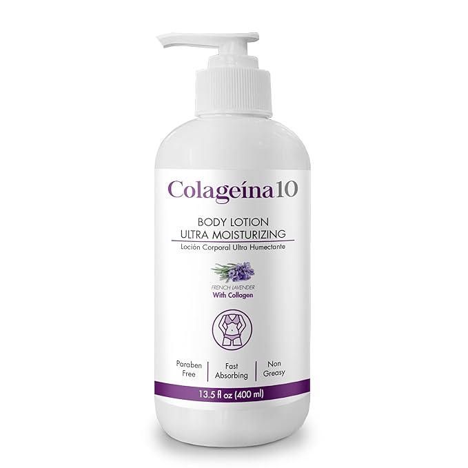 Colageina 10 Ultra Moisturizing Body Lotion (12 fl oz) - French Lavender - Non Greasy, Fast Absorbing, Anti-Aging, Daily Lotion Powered by Hydrolyzed Collagen