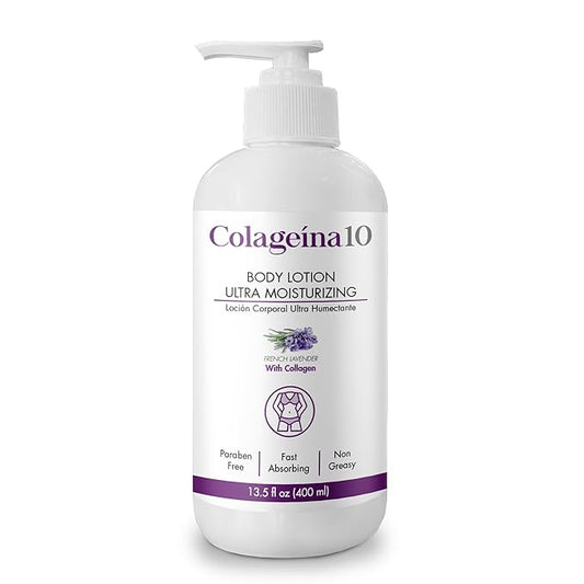 Colageina 10 Ultra Moisturizing Body Lotion (12 fl oz) - French Lavender - Non Greasy, Fast Absorbing, Anti-Aging, Daily Lotion Powered by Hydrolyzed Collagen