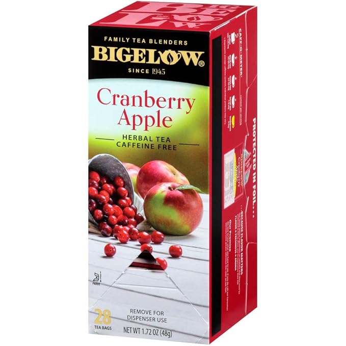 Bigelow Cranberry Apple Herbal Tea Bags 28-Count Box (Pack of 1) Cranberry Apple Hibiscus Flavored Herbal Tea Bags All Natural Non-GMO
