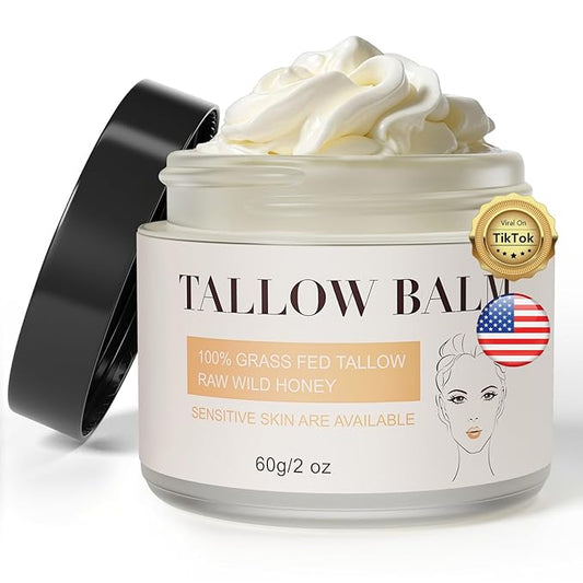 Grass Fed Beef Tallow for Skin Care, Face and Body Moisturizer Cream, Unadulterated Honey, Soothes Dryness, Repairs the Skin Barrier, 2 Oz