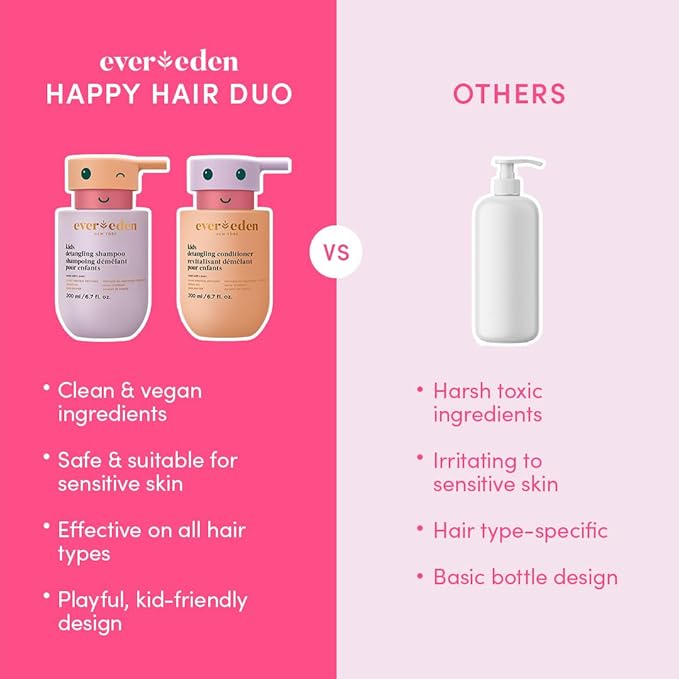 Evereden Kids Haircare Set: Hair Detangling Shampoo & Conditioner for Children Ages 3+, Plant Protein Peptides & Argan Oil, Vegan, Free from Sulfate, Paraben, Phthalate & Petrolatum
