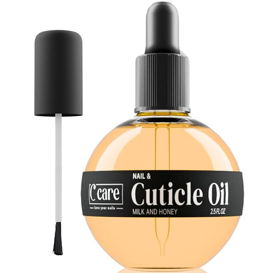 C CARE Cuticle Oil For Nails - Milk and Honey Nail Oil - Repairs Moisturizes and Strengthens Nails and Cuticles Overnight - Dropper & Brush included - Large 2.5 oz bottle