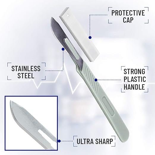 Disposable Scalpels| #10 Sharp Carbon-Steel Blades | Sterile Individual Pouches| for Dermaplaining, Podiatry, Crafts & More