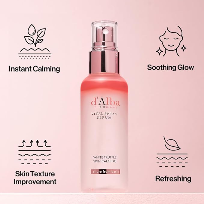 d'alba Piedmont Italian White Truffle Vital Spray Serum, Vegan Skin Care, Calming and Hydrating Facial Mist for Red and Sensitive Skin, Glow Serum, Surfactant Free, All in One, Korean Skin Care