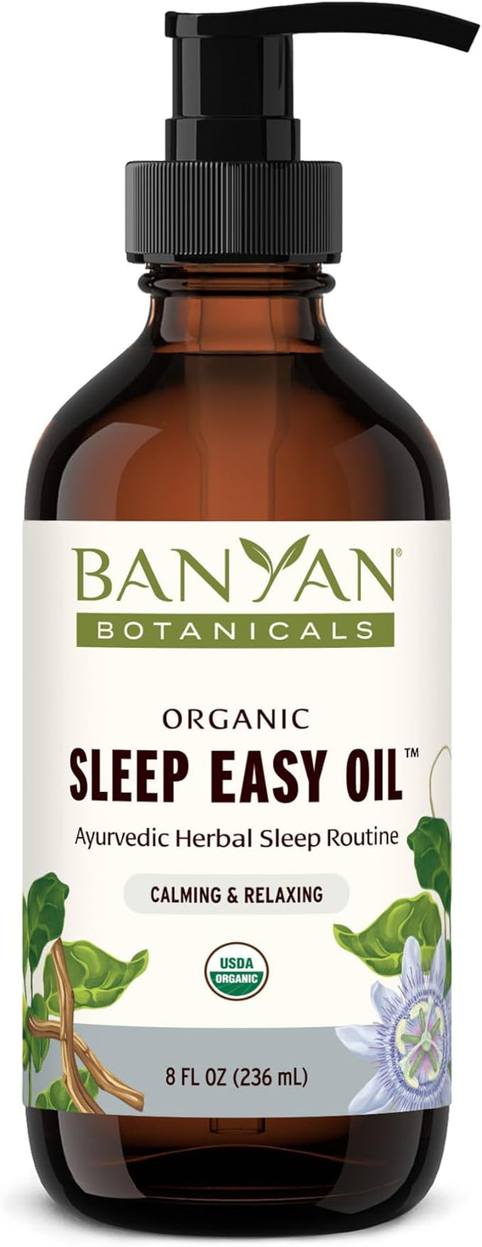 Banyan Botanicals Sleep Easy Oil – Organic Ayurvedic Herbal Massage Oil – Calming & Relaxing Massage Oil with Ashwagandha, Passionflower & Skullcap – 8 oz. – Non GMO Sustainably Sourced Abhyanga Oil