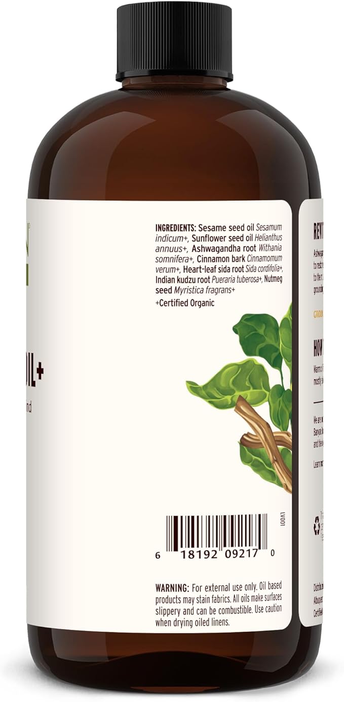 Banyan Botanicals Ashwagandha Oil+ – Organic Herbal Oil – Comforting Sore Muscle Massage Oil for Relaxation & Post-Workout Recovery – 24 oz – Non GMO Sustainably Sourced Ayurvedic Physician Formulated