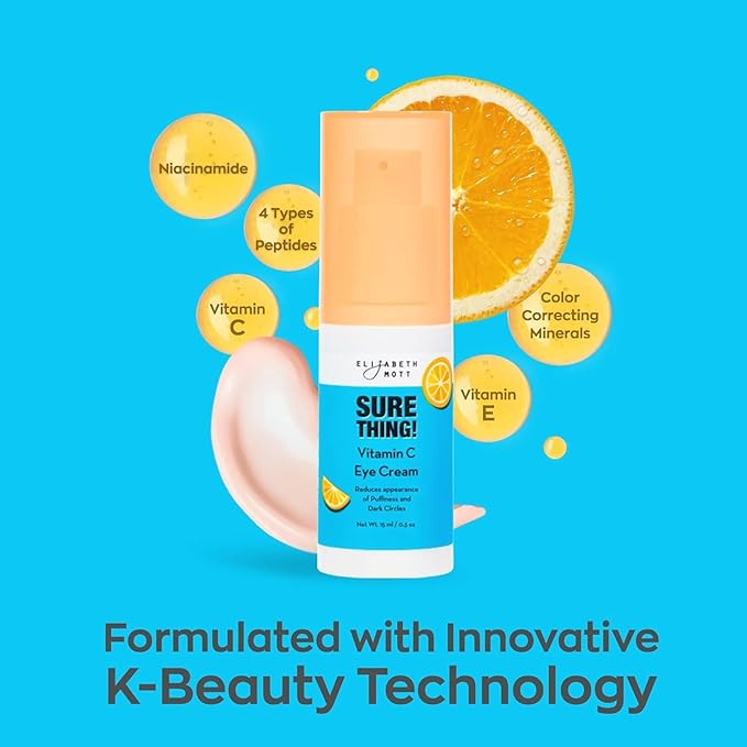 Elizabeth Mott Sure Thing Vitamin C Eye Cream – Hydrating, Brightening, Anti-Aging Eye Repair Treatment for Dark Circles & Puffiness – Vegan, Fragrance-Free, Cruelty-Free Skincare – 15ml (0.5oz)