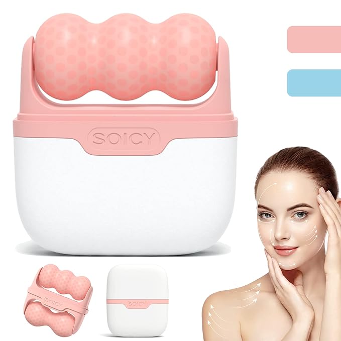 Ice Roller for Face and Eyes - Facial Skin Care Tools with 2 in 1 Face Roller and Travel Case, Self Care Gift for Men Women (Pink)