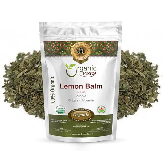 Organic Way Lemon Balm Leaf Whole (Melissa officinalis) - Herbal Tea | Organic & Kosher Certified | Vegan | Raw, Non GMO & Gluten Free | USDA Certified | Origin - Albania (1/2LBS / 8Oz)