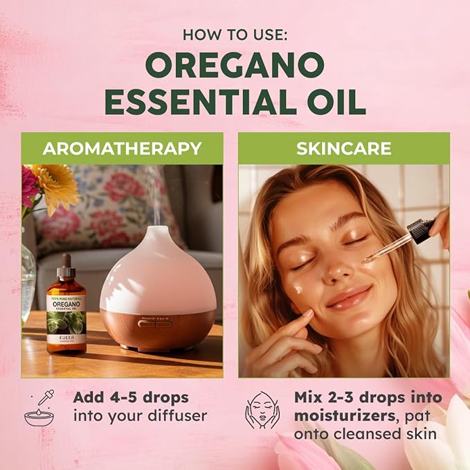 Kukka Oregano Essential Oil for Skin - 4 Fl Oz - 100% Pure Natural, Earthy & Herbaceous Scent, Perfect for Mother's Day Gifts, Diffuser, Nails, Candle & Soap Making DIY