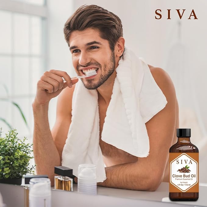 SIVA Clove Bud Essential Oil - 4 Fl Oz – Natural Clove Oil - for Diffuser, Face, Skin Care, Aromatherapy, Hair Care, Scalp and Body Massage - with Dropper