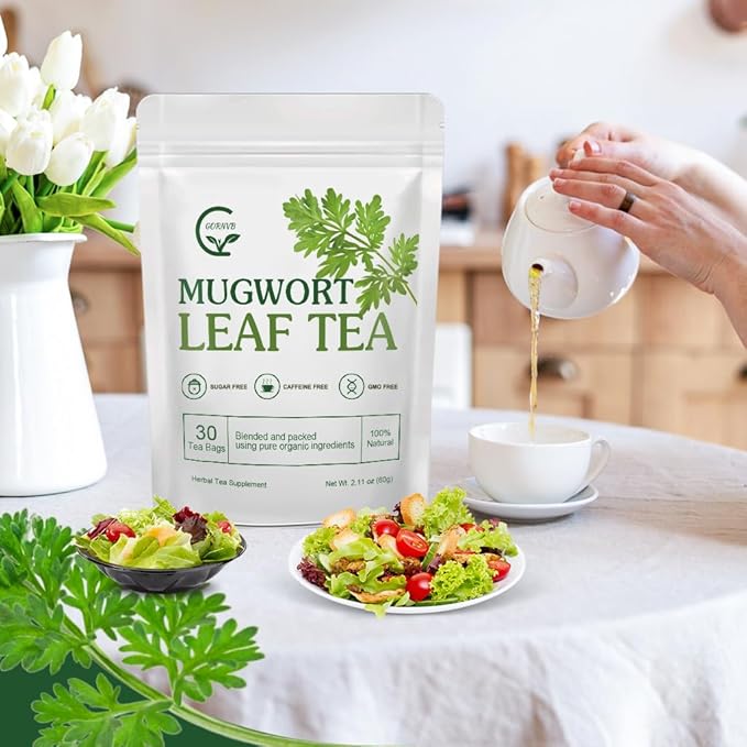 Organic Mugwort Tea Bags - Mugwort Herb Dried Leaves, Pure Natural Artemisia Vulgaris Herbal Tea, Caffeine Free, 30 Tea Bags