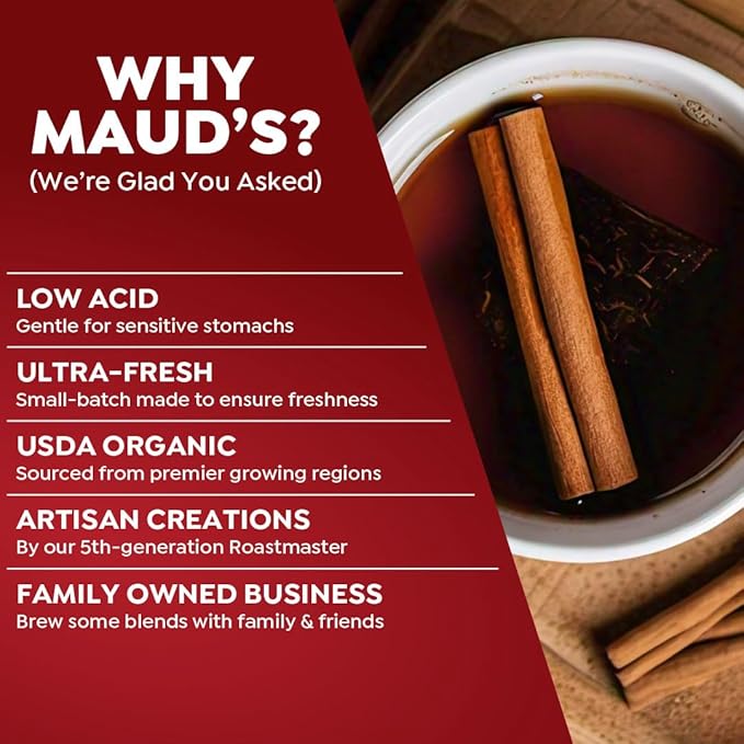 Maud's Cinnamon Organic Black Tea Pods, 22 ct, Recyclable Single Serve Tea Pods – 100% Gourmet Blended Tea Leaves, Compatible with Keurig K Cups Maker