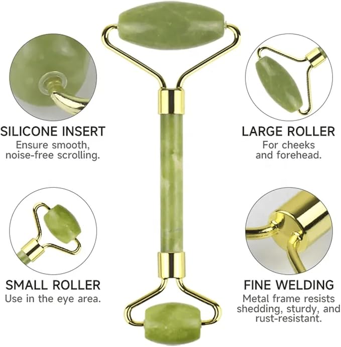 Gua Sha and Jade Roller Set for Facial Massage – Skin Care Tools to Reduce Puffiness and Redness, Perfect Self-Care Gift for Men and Women (Green)