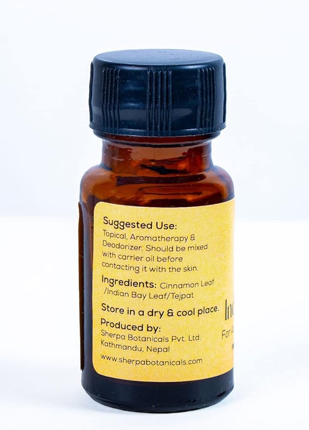 Sherpa Botanicals Indian Bay Leaf Essential Oil - 100% Pure & Natural Oils - Ideal for Diffuser Blends, Aromatherapy, Home Fragrance - Herbaceous Aroma for Home & Wellness - Vegan, Paraben-Free, 15mL