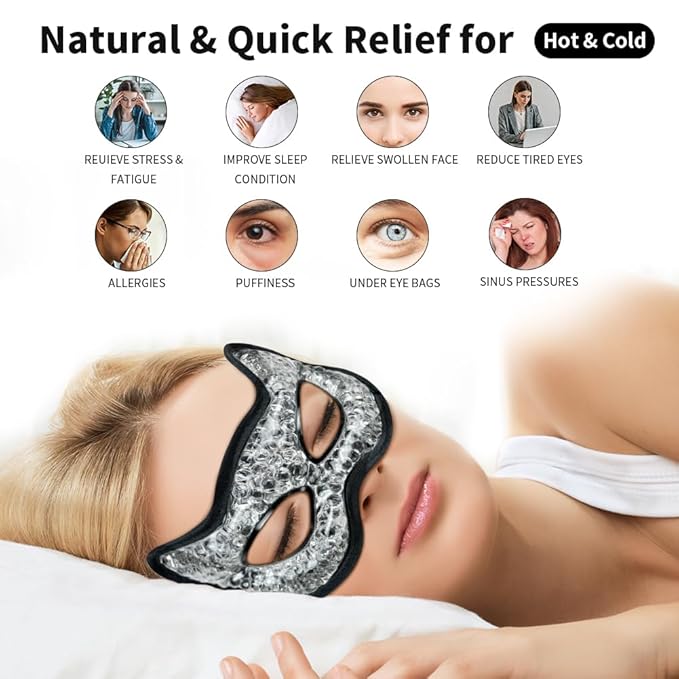 Cooling Eye Mask, Gel Eye Mask Hot Cold Use, Cold Eye Mask for Puffy Eyes, Dry Eyes, Headaches, Migraines, Sinus, Dark Circles (2 blue)
