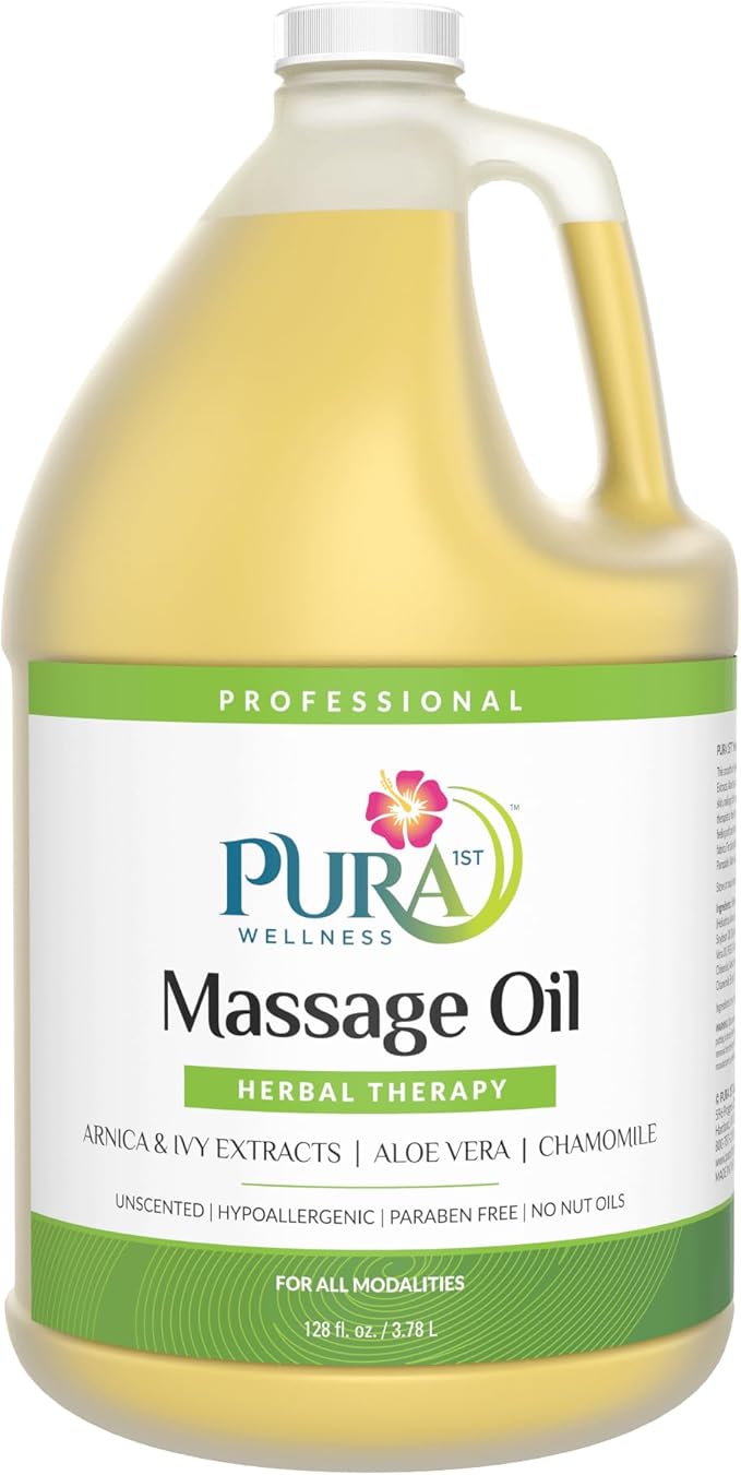 Herbal Massage Oil, Hypoallergenic Formula for Muscle Relief, Professional Deep Tissue Therapy, Massage Oil for Massage Therapy, Unscented Oil for Physical Therapy and Muscle Recovery, 128oz