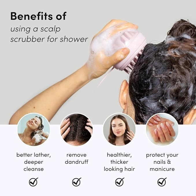 Fancii Hair Scalp Massager, Shampoo Brush for Wet & Dry Hair, Scalp Scrubber Exfoliator for Dandruff Removal & Hair Growth. Shower Head Brush for All Hair Types, Soft Silicone (Pink)