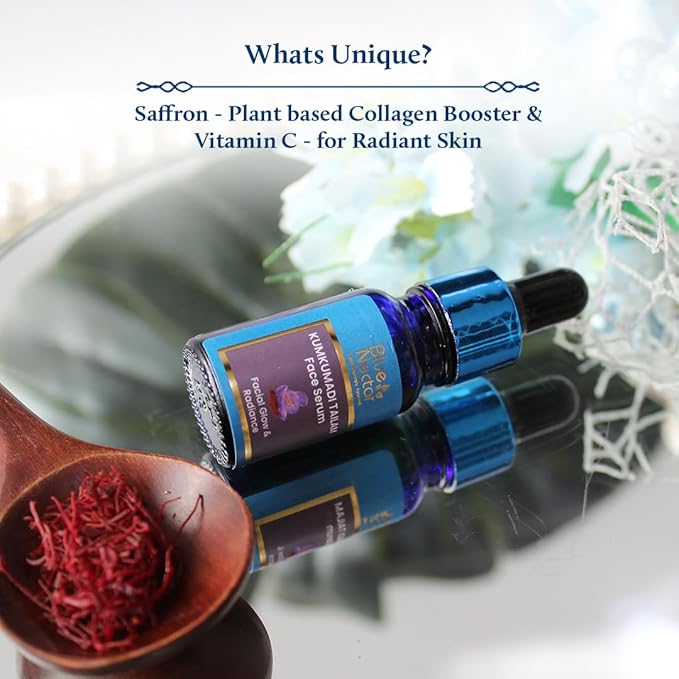 Blue Nectar Saffron & Manjish Oil - Original Kumkumadi Oil for Face | Ancient Glow Serum Face Moisturizer for Glowing Skin | Plant-Based Collagen Booster for Women & Men (26 Herbs, 1Fl Oz)