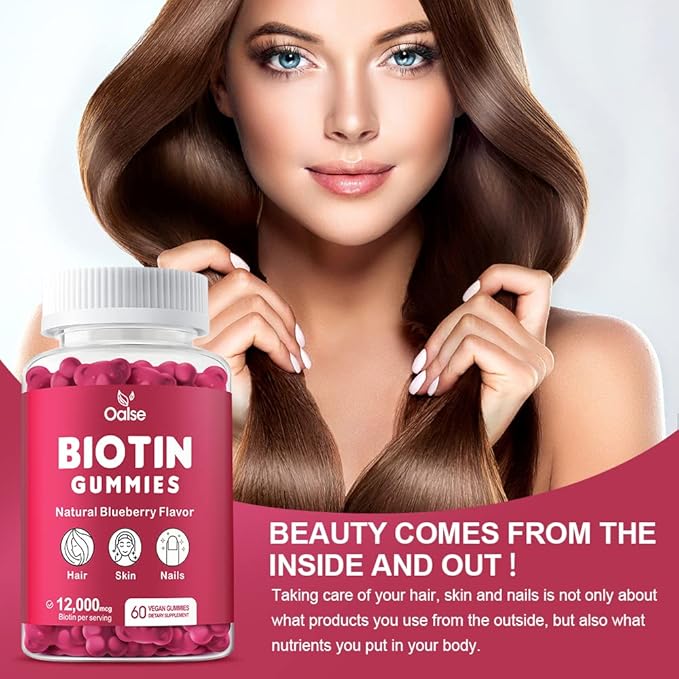Biotin Gummies, Biotin Supplement with Chlorophyll, Black Seed Oil, Multivitamins and Zinc Support Hair Skin and Nails Health for Women and Men [60 Count (Pack of 1)]