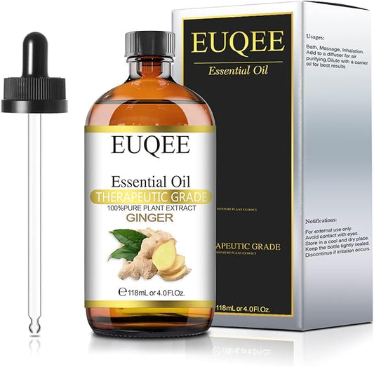 Ginger Essential Oil 118mL Pure Ginger Oil, Large Bottle Premium Essential Oil with Glass Dropper for Diffuser, Candle Making, DIY Soap - 4fl. oz