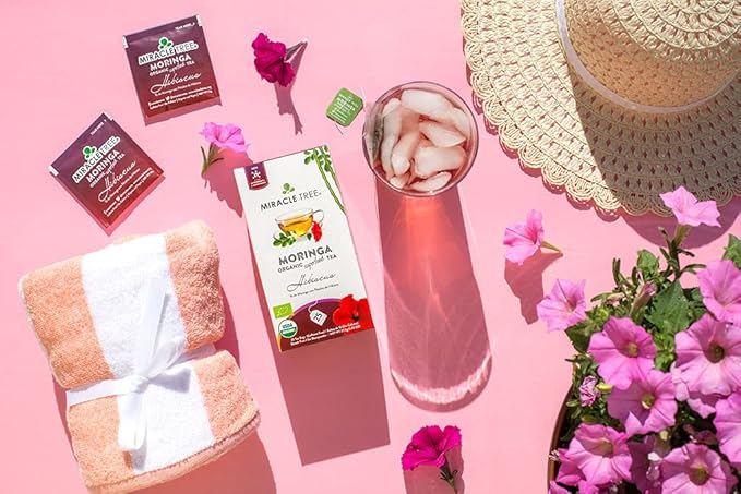 Miracle Tree - 3 Count of Organic Moringa Superfood Tea, 25 Individually Sealed Tea Bags, Hibiscus (Keto, Detox, Energy/Immunity Booster, Vegan, Gluten-Free, Organic, Non-GMO, Caffeine-Free)