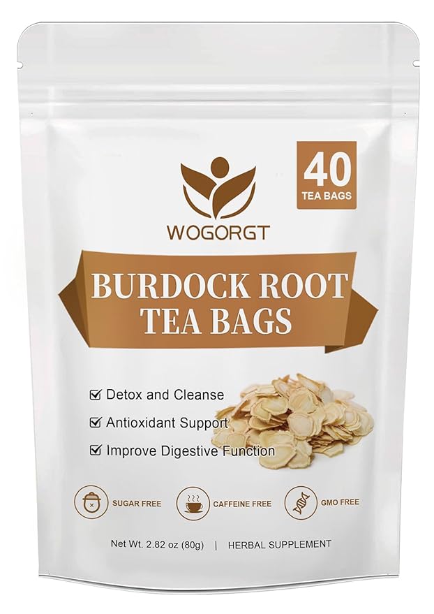 Burdock Root Tea - Natural Burdock Root Herbal Tea Bags for Liver Support, Antioxidant, Digestion and Immune Support, Caffeine Free - 40 Tea Bags