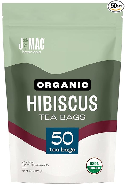 J Mac Botanicals, Organic Hibiscus Tea Bags (50 Count) - Certified by Organic Certifiers, Inc. - Quality Tea From Nile Valley, Egypt, Packaged in the USA