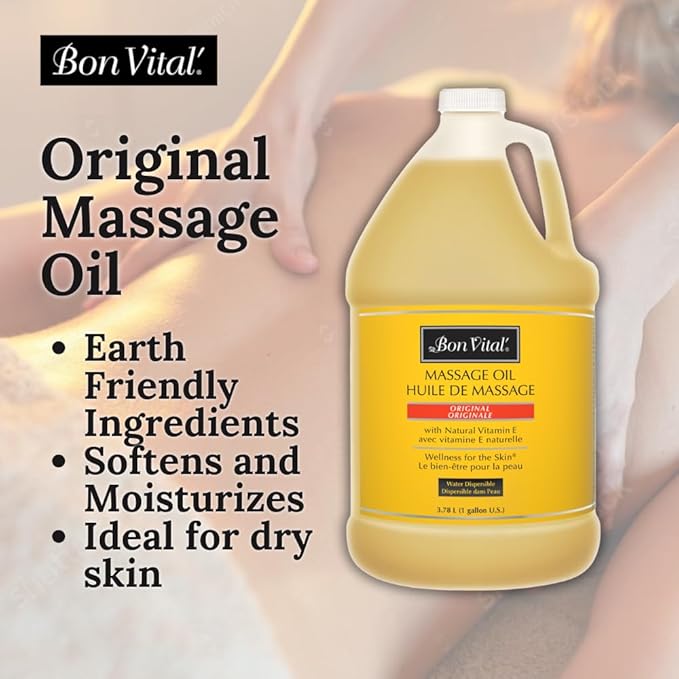 Bon Vital' Original Massage Oil for a Versatile Massage Foundation to Relax Sore Muscles and Repair Dry Skin, Best Massage Oil on Market, Unbeatable Consistency and Quality, 1 Gal, Label may Vary