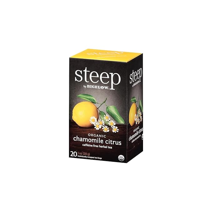 steep Organic Chamomile Citrus Herbal 20 Count Box, Certified Organic, Gluten-Free, Kosher Tea in Foil-Wrapped Bags