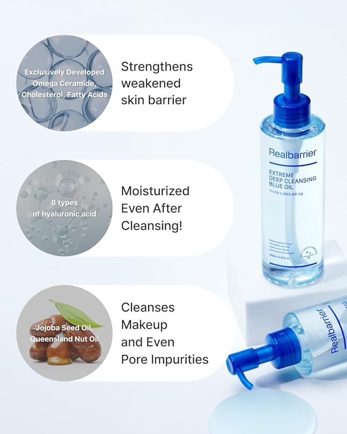 Real Barrier Extreme Deep Cleansing Blue Oil 6.76 Fl Oz, Removes Makeup, Sebum & Blackheads, Hydrating & Gentle on Skin, Low-Irritation Pore Cleansing, Korean Skincare