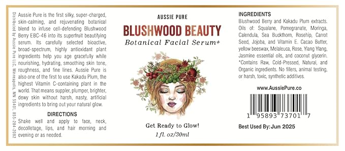 Blushwood Beauty Botanical Facial Serum+ - 3-in-1 Everyday Cell Support and Beautifying Formula for Skin, Lips, and Hair - Lab-Tested and Authenticated 30ml