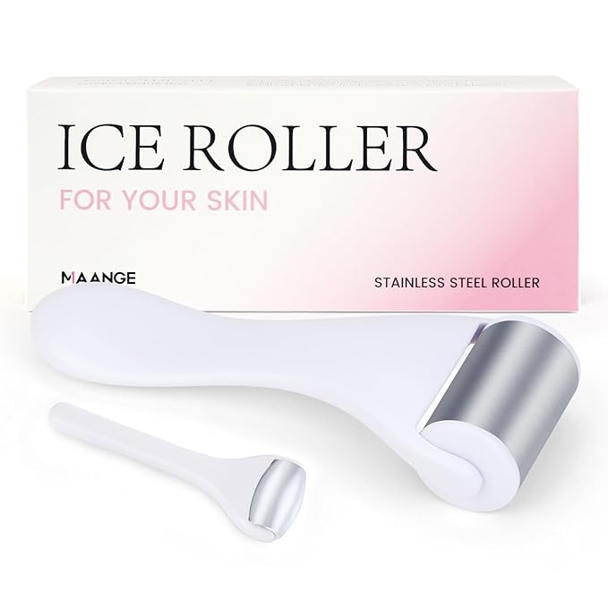 MAANGE Ice Roller For Face & Eye Roller for Puffiness,Stainless Steel Facial Roller Ice Face Roller Mini Roller Set (white 2 pcs)