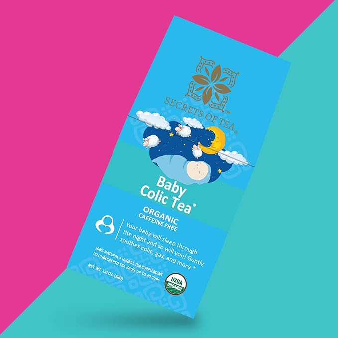 Secrets Of Tea Baby Colic Tea for Gas, Acid Reflux Relief, Tummy, and Sleep - Natural USDA Organic Caffeine-Free Herbal Calming Tea for Babies and Newborns - Up to 40 Servings - 20 Count(1 Pack)