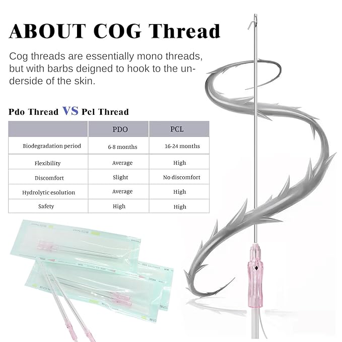 ACADA PCL Cog Threads Face Lift PCL Threads for Face Lift Cog 18G100mm Cog Threads Face Lift 360R Bi-Direction Cog Type Bullet Blunt Cog Threads 20Pcs