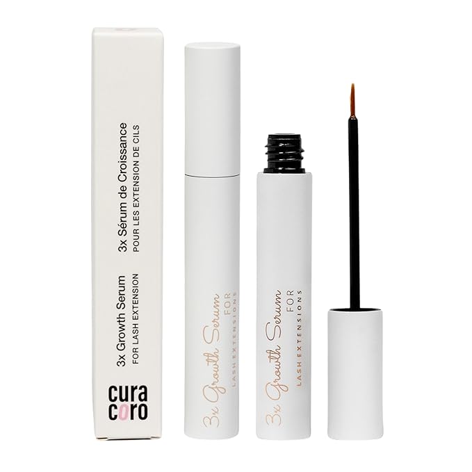 Curacoro 3x Growth Serum For Lash Extension, Peptide Enhancing Solution for Natural Lashes, Lash Extensions & Eyebrows, Eyelash Serum To Grow Lashes Fuller & Longer Looking Eyelashes (5ml)